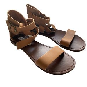 STEVE MADDEN Size 8 Bethany Sandals Leather Strappy Flats Tan Ankle Strap